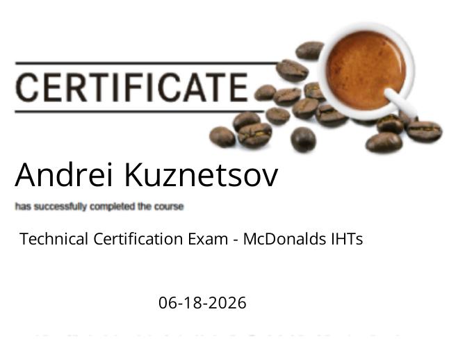 Technical Certification Exam — McDonald's IHTs, dated 2026/06/18.