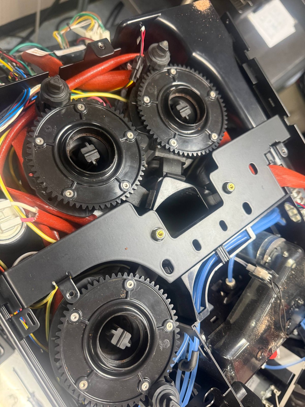 Close view of the gears in a Franke machine grinder