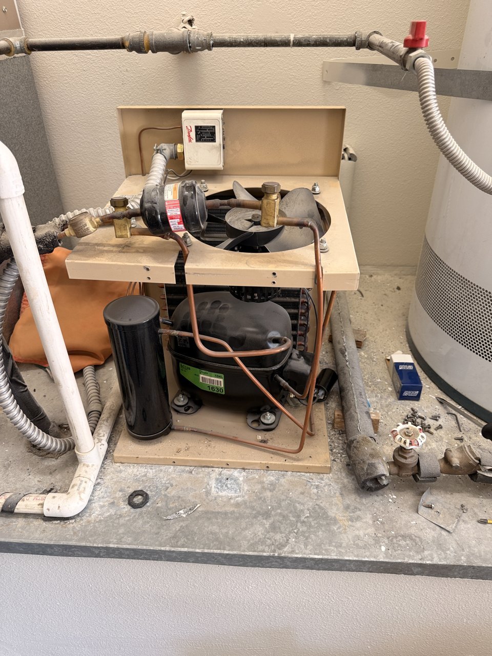 Breezaire split wine cellar cooling system, condensing unit WKS4000 COND, originally R-12 repair in Pleasanton, CA by ADRIUM, photo 1
