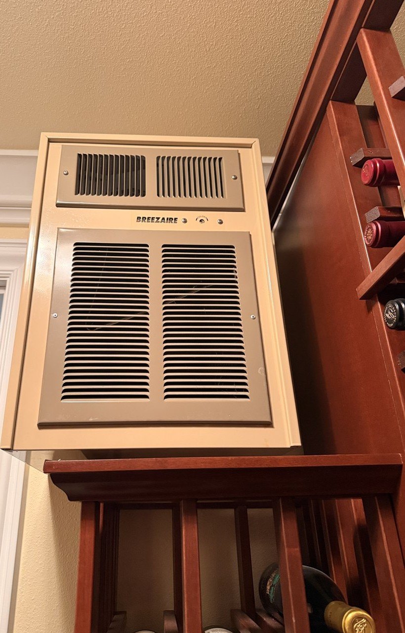 Breezaire split wine cellar cooling system, condensing unit WKS4000 COND, originally R-12 repair in Pleasanton, CA