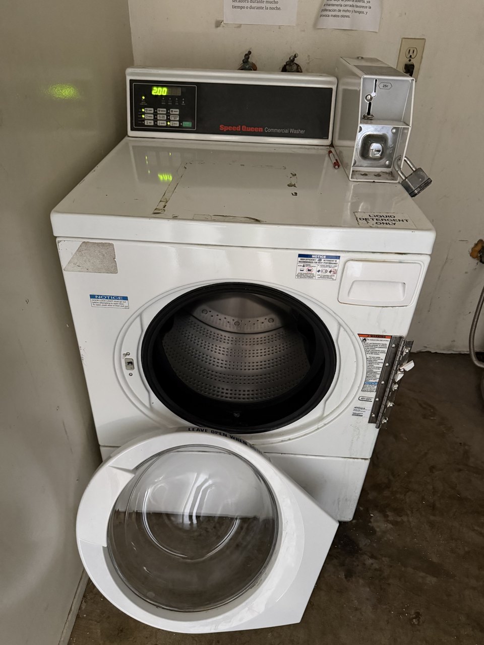 Speed Queen coin-operated commercial front-load washer, model SFNNCRSP115TW02 (Alliance Laundry Systems) repair in Fremont, CA by ADRIUM, photo 1