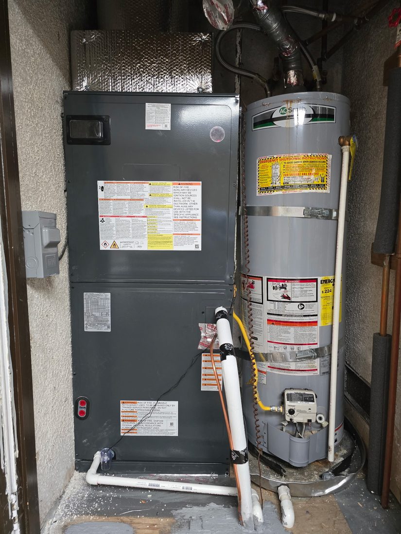 New Goodman air handler installed in a closet during a heat pump changeout in Union City